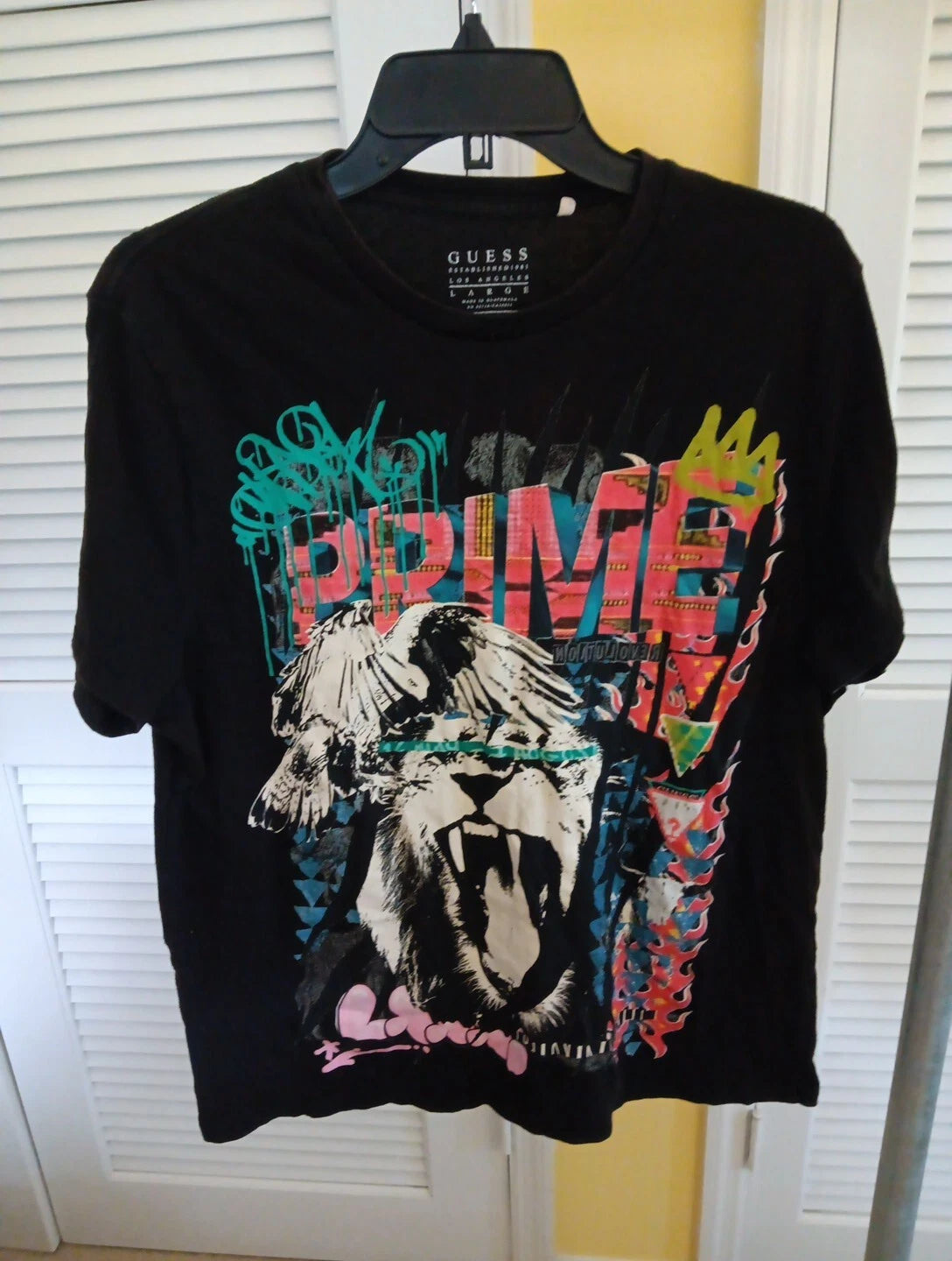 Guess Los Angeles Prime Revolution Lion Graffiti Graphic Black T Shirt Men Sz L