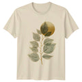 Stylized Golden Leaf Print Minimalist T-Shirt Abstract Art Botanical