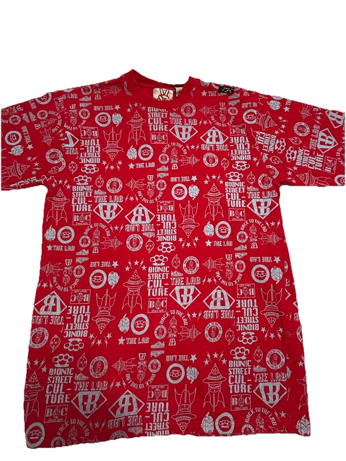 GB Design Labs Unltd Men’s Size XL Red With Heavy All Over Blue Graphic Y2K