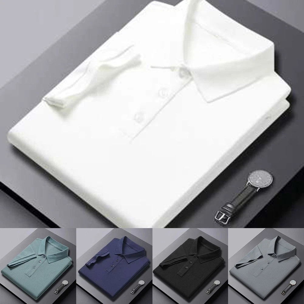 Men Trendy Korean Styled Short Sleeve T Shirt Turn Down Collar Button Detail