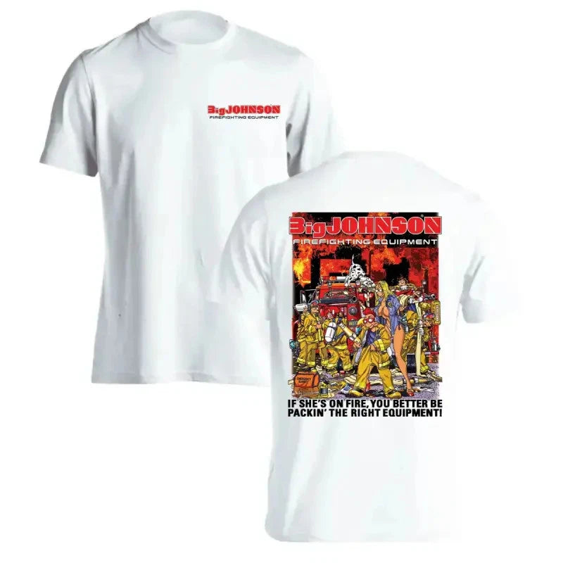 Big Johnson Firefighter T Shirt Cotton Long Sleeve Funny Fire Dept Graphic Tee