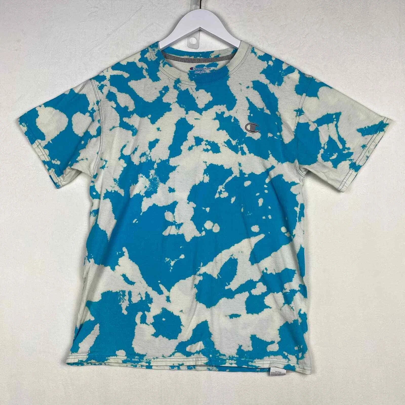 Champion Men's Size M Blue Custom Reverse Tie Dye Short Sleeve Tee Shirt Trendy