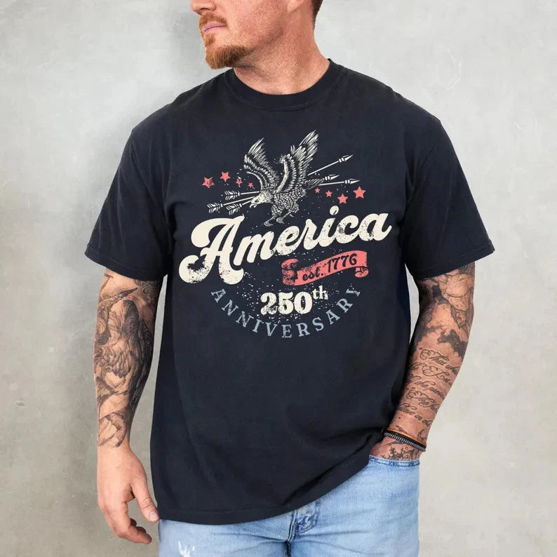 USA 250 Anniversary Shirt Retro 4th of July Patriotic 1776 USA Tee