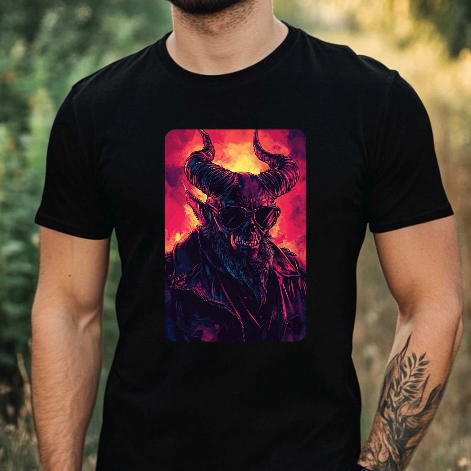 Mens Demon Sunglasses Print Cotton T-Shirt Size XS to 5XL