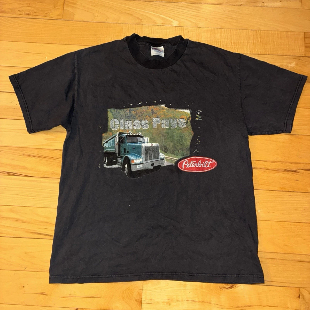 Vintage 90s Peterbilt A Class Act Big Rig Trucker Hanes Beefy T Shirt Large Y2K Image 1 of 4