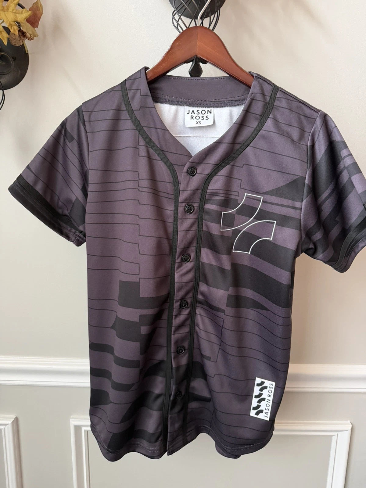 Jason Ross Men's Black/Gray/Purple Button-Front V-Neck Baseball Jersey XS