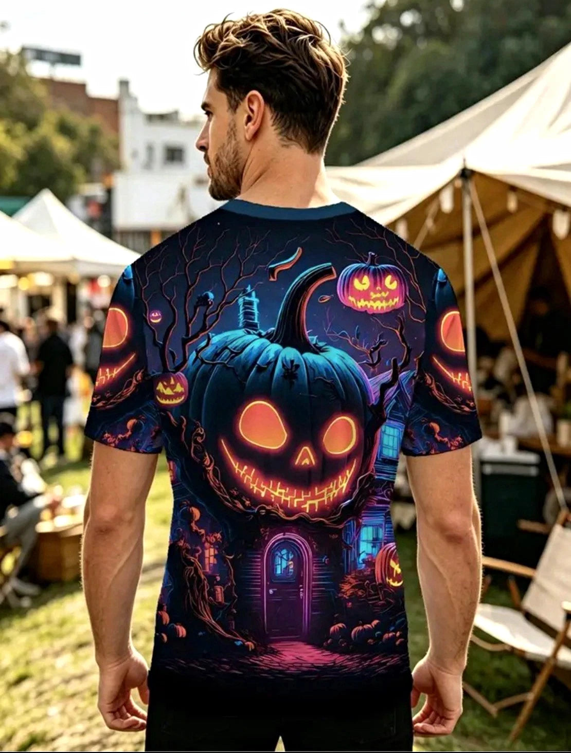 Men's Halloween T-Shirt NWOT Spooky Pumpkin Graphic Size S FREE SHIP