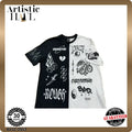 Black Squad Men's Black White Graphic T-Shirt Size L Streetwear