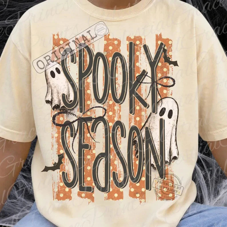 Spooky Season Striped Halloween Ghost Comfort Tee