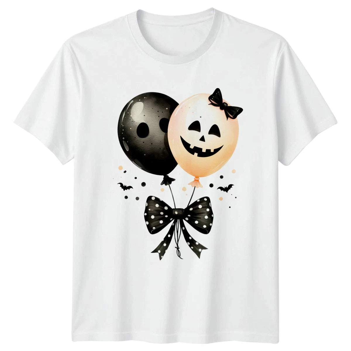 Ghost Pumpkin Balloons Bow Womens T-Shirt Coquette Aesthetic Halloween For Her