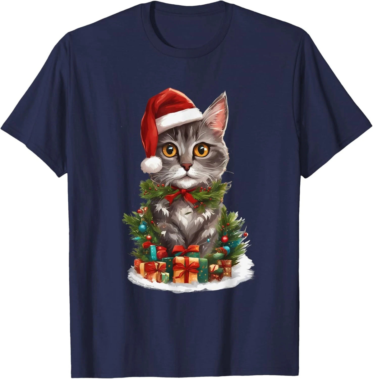 Cat Lovers Christmas Kitten in Santa Hat Christmas Cat T-Shirt