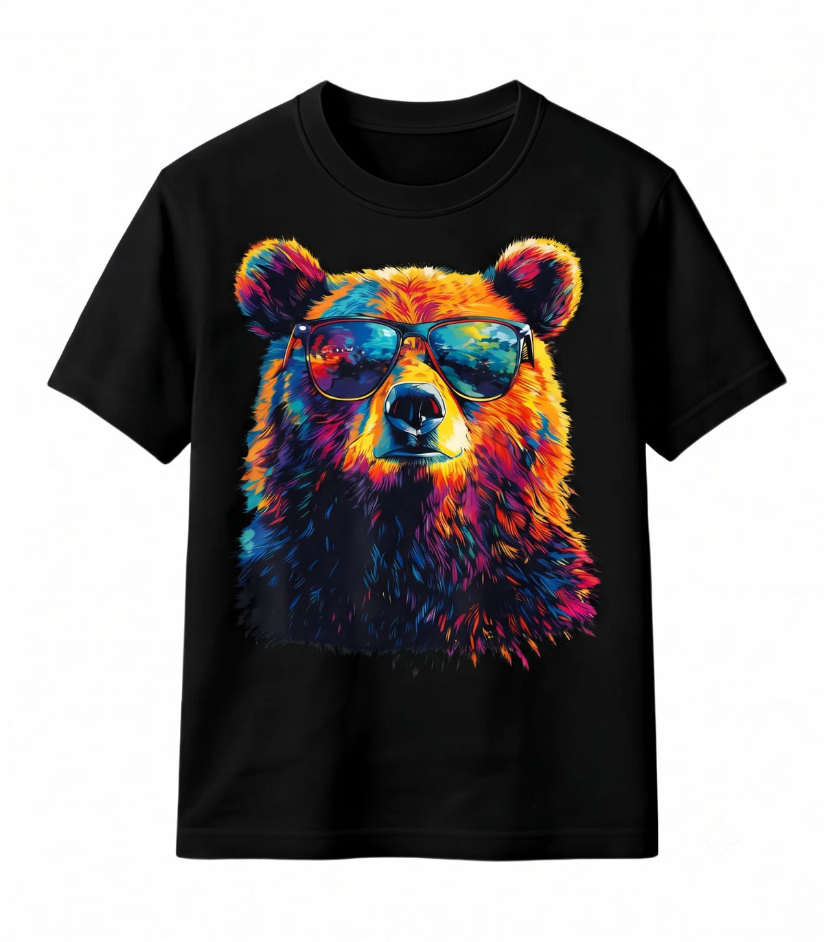 Retro Colorful Bear Sunglasses Animal Pop Art Graphic Tee T-Shirt