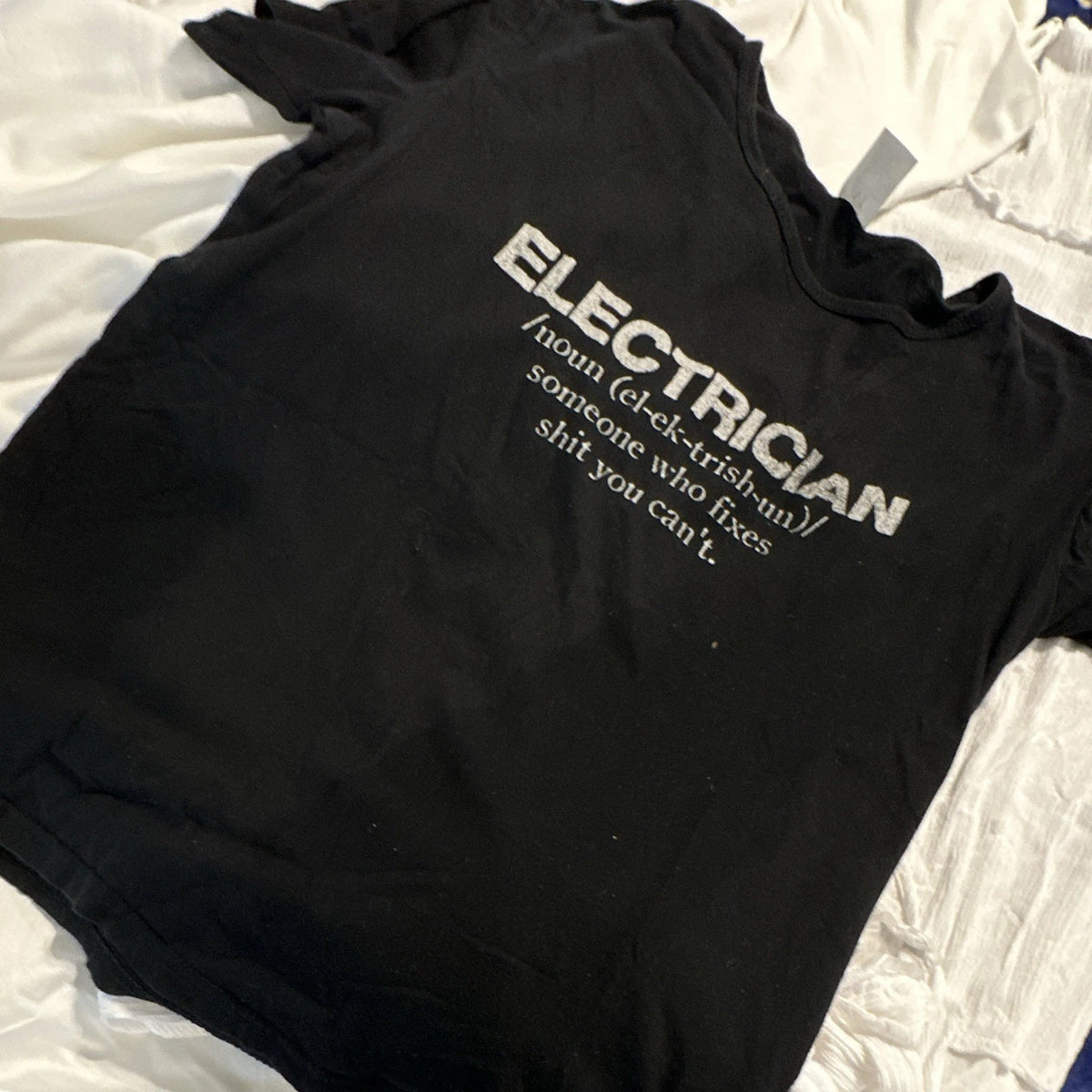 Ladies Black Electrician Definition Graphic Cotton Crew Neck Tee