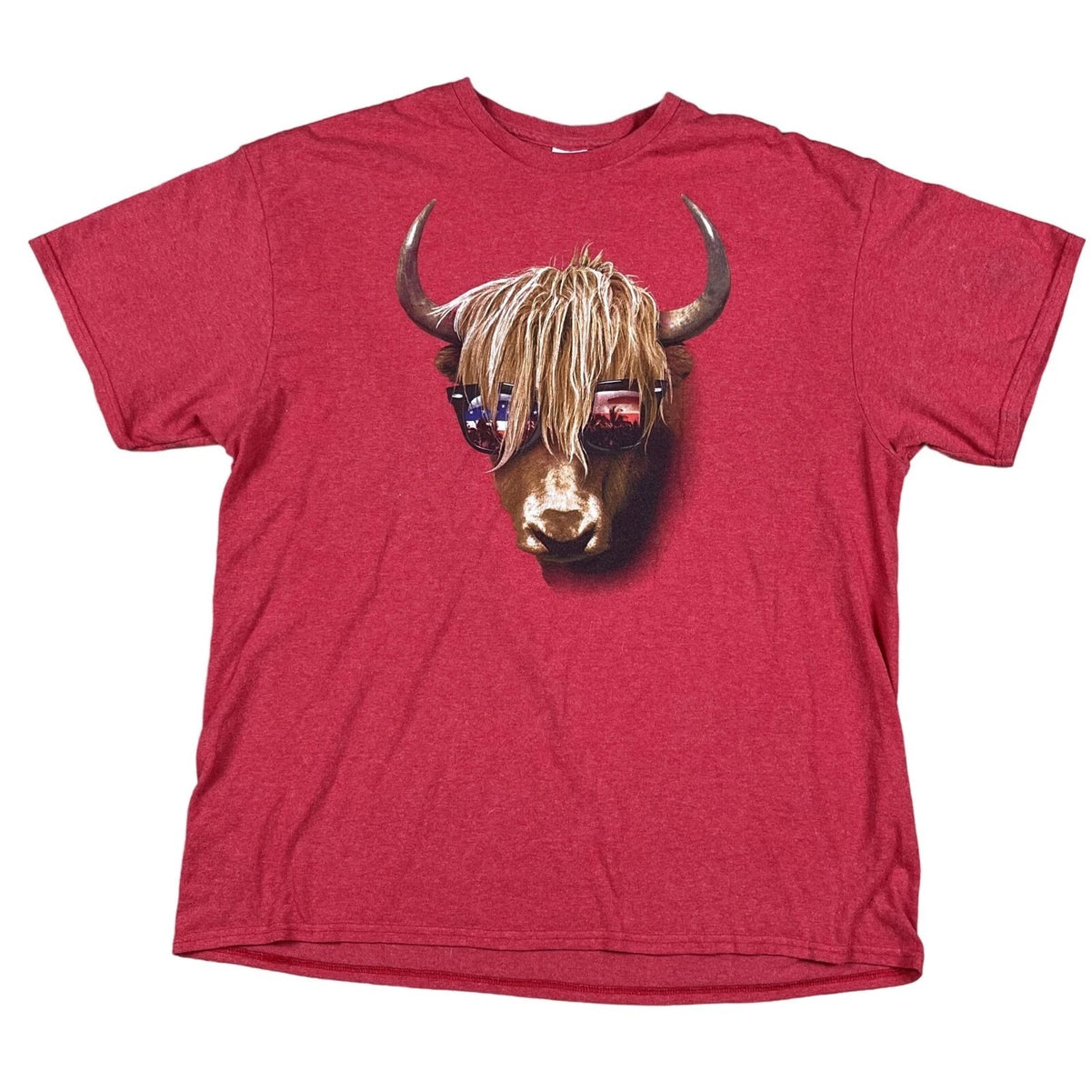 Highland Cow with Sunglasses Red T-Shirt Size XL