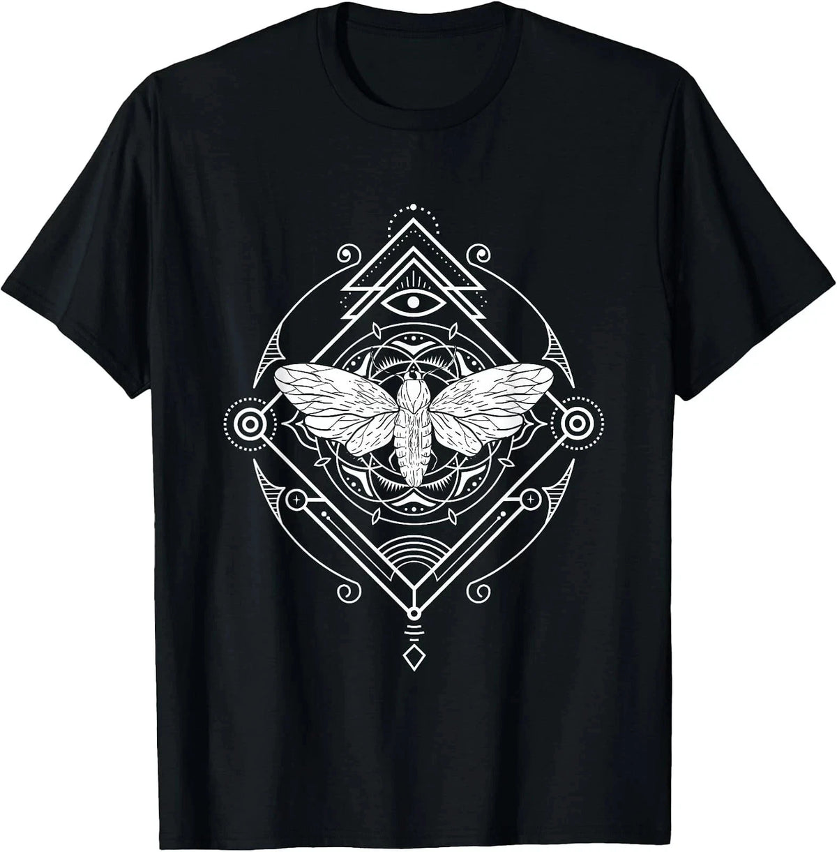 Mystical Moth Eye Sacred Geometry Graphic T-Shirt for Unique Style Sizes S-5XL Image 1 of 4