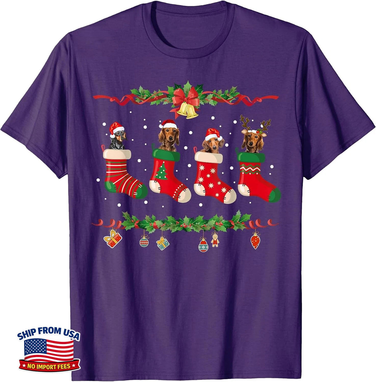Dachshund T-Shirt Christmas Stocking Dog Sweater Style Holiday Gift