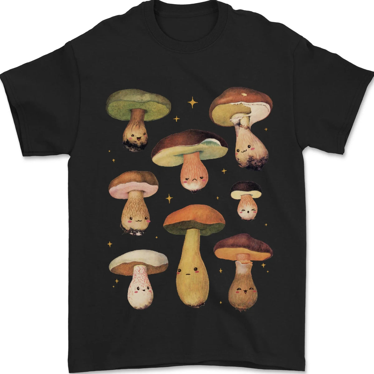 Mushroom Faces Foraging Mycology Mens T-Shirt 100% Cotton