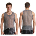 Men Vest Stretchy Tank Edgy Top Sparkly Clubwear Sheer Fishnet Festival Trendy