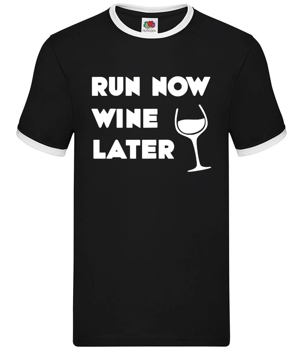 Run Now Wine Later - Mens Ringer - Red White Pinot Drink Drinking 5K 10K