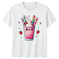Cute Happy Milkshake Sweet Strawberry T-Shirt Kawaii Dessert Food Drink Birthday