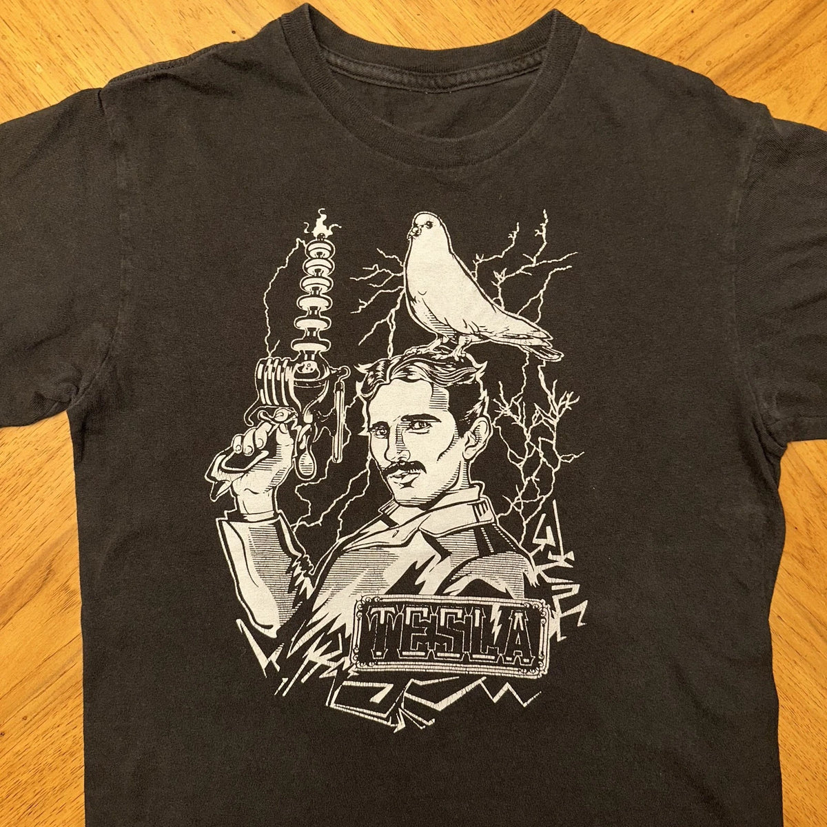 Vintage Tesla Tshirt Small Fade Black Nikola Inventor Engineer Retro Y2K Graphic Image 1 of 4
