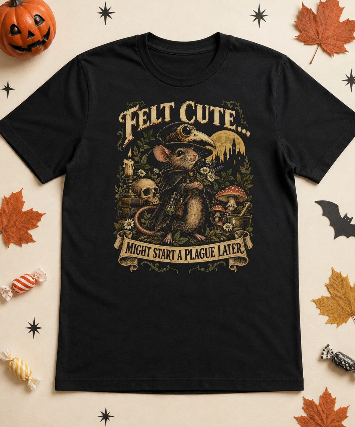 Plague Doctor Rat T-Shirt Funny Gothic Goblincore Mushroom Spooky Cute Tee XS-5X