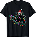 Black Cat Christmas Tree Lights Funny Santa Kitten T-Shirt Sizes S-5XL Image 1 of 4