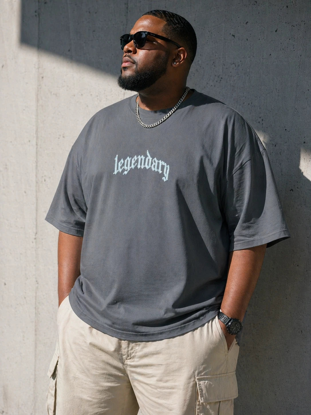 Legendary Graphic T-Shirt Mens 2XL Gray Oversized Streetwear Cotton Tee Casual