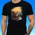 Mens Bear Drinking Coffee Motif Cotton T-Shirt Size XS to 5XL