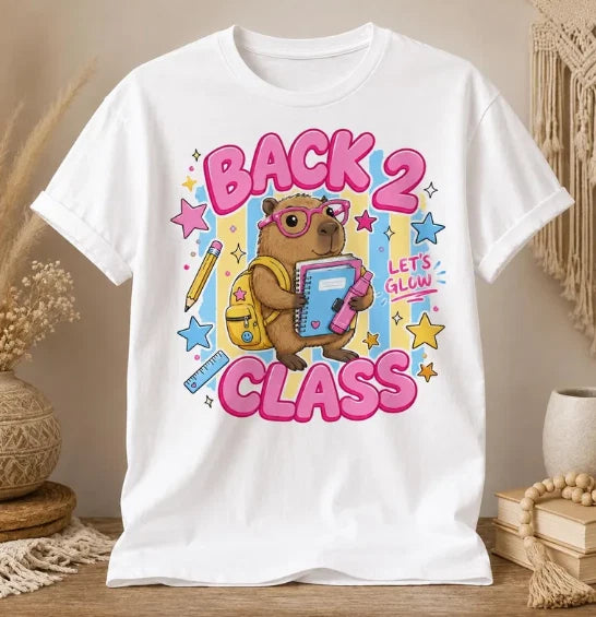 Back to School Capybara Shirt Cute Teacher Student First Day Graphic Tee