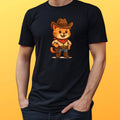 Mens Cowboy Cat Print Cotton T-Shirt Size XS to 5XL