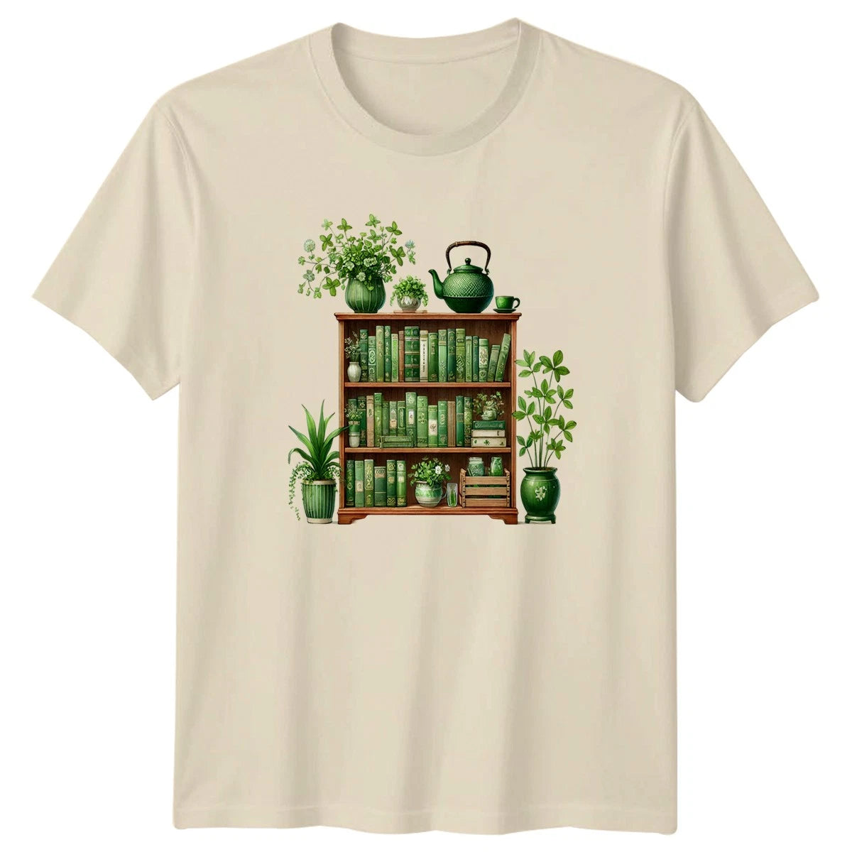 Botanical Green Bookshelf Library Aesthetic T-Shirt Cottagecore Reading Birthday