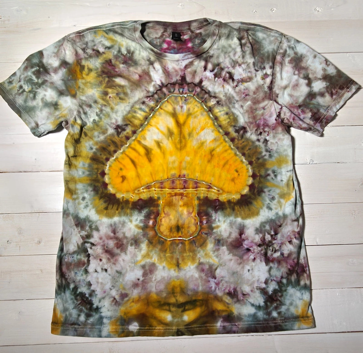 Gildan Softstyle  L Tie-Dye Mushroom T-Shirt Cotton Jersey Crew Neck Multicolor