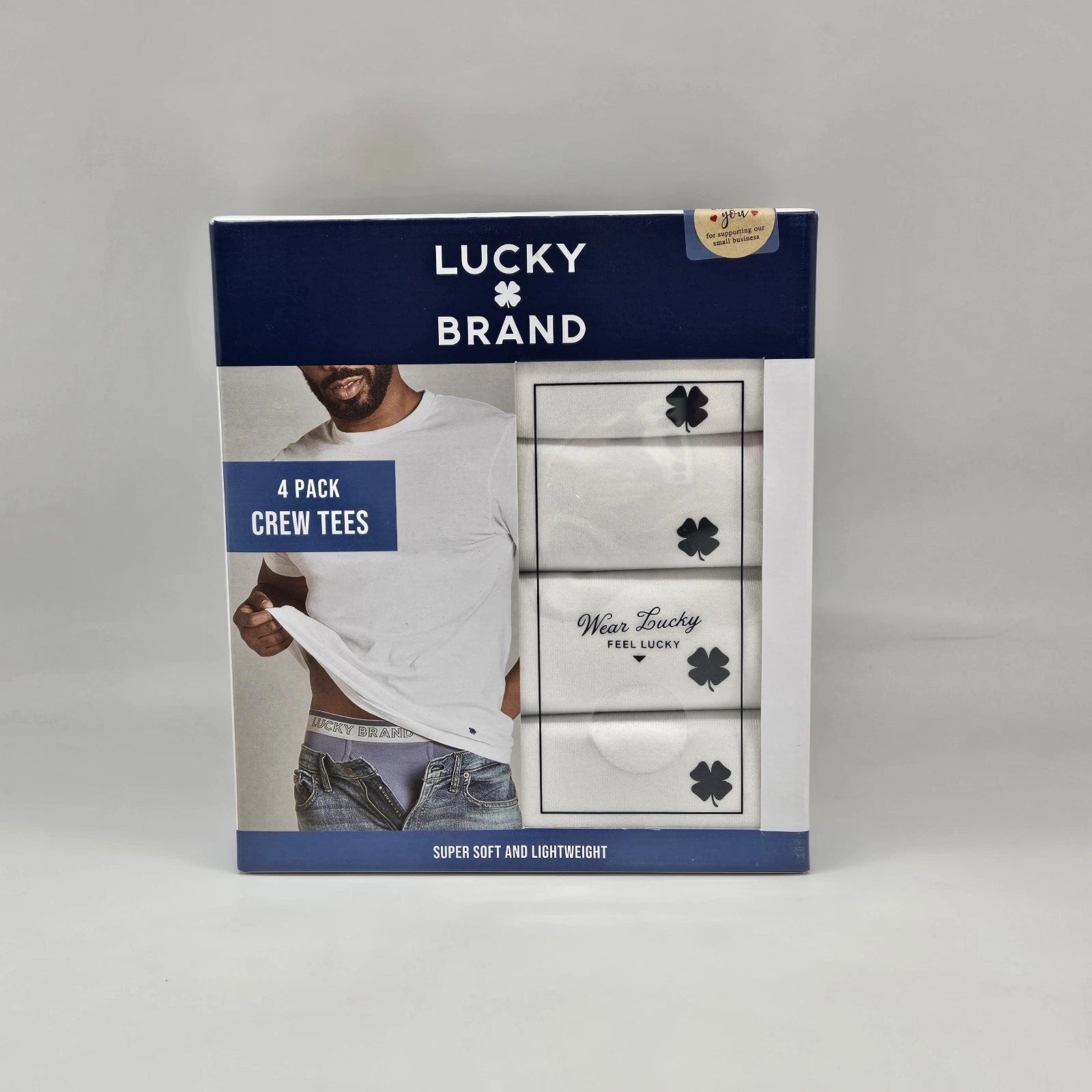 4 Pack LUCKY BRAND Men's S M L Crew Neck White Cotton Classic Logo T Shirt Set