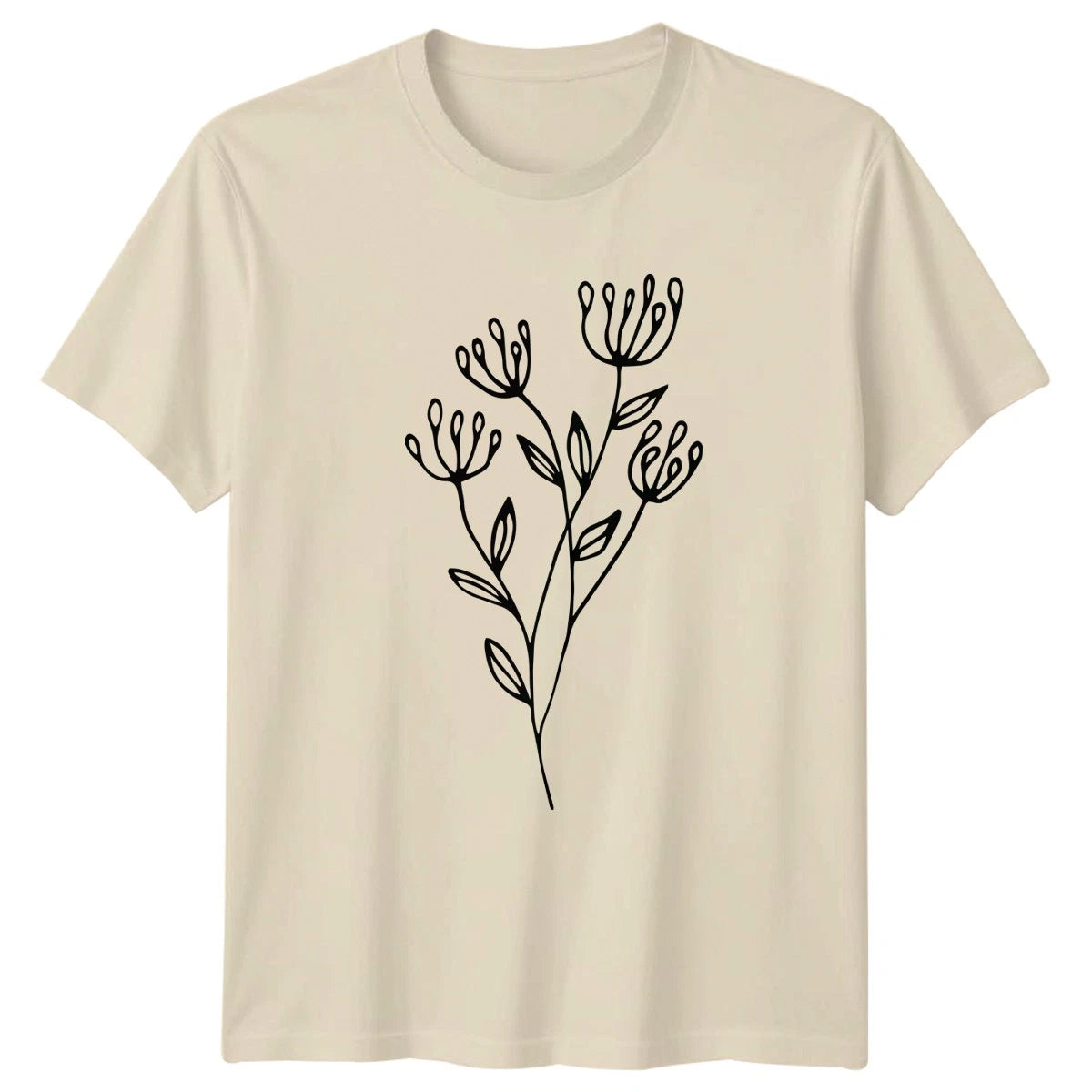 Delicate Botanical Line Art Wildflower Womens T-Shirt