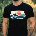 Mens Sea Waves Motif Cotton T-Shirt Size XS to 5XL
