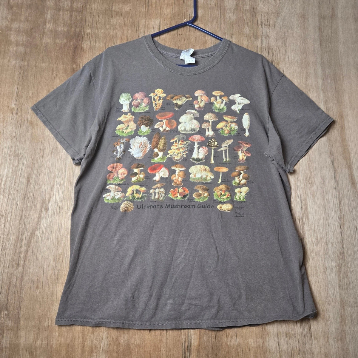 Mushroom Guide T-Shirt Light Brown LA Mycological Society Large Hippie Grunge