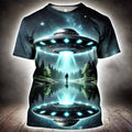 Men UFO Alien 3D Print T Shirt Funny Graphic Summer Casual Short Sleeve