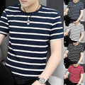 Men Stripe T-shirt Striped Bottoming Tee 95% Polyester Blend For Street Style