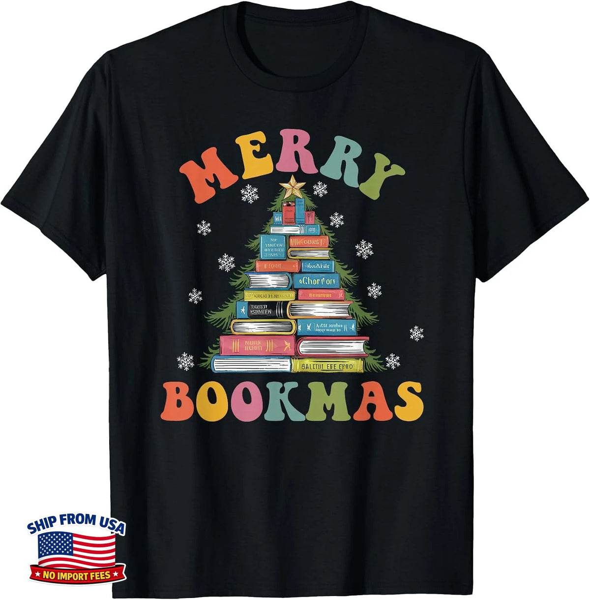 Merry Bookmas Christmas Tree Reading Books Librarian Lovers T-Shirt