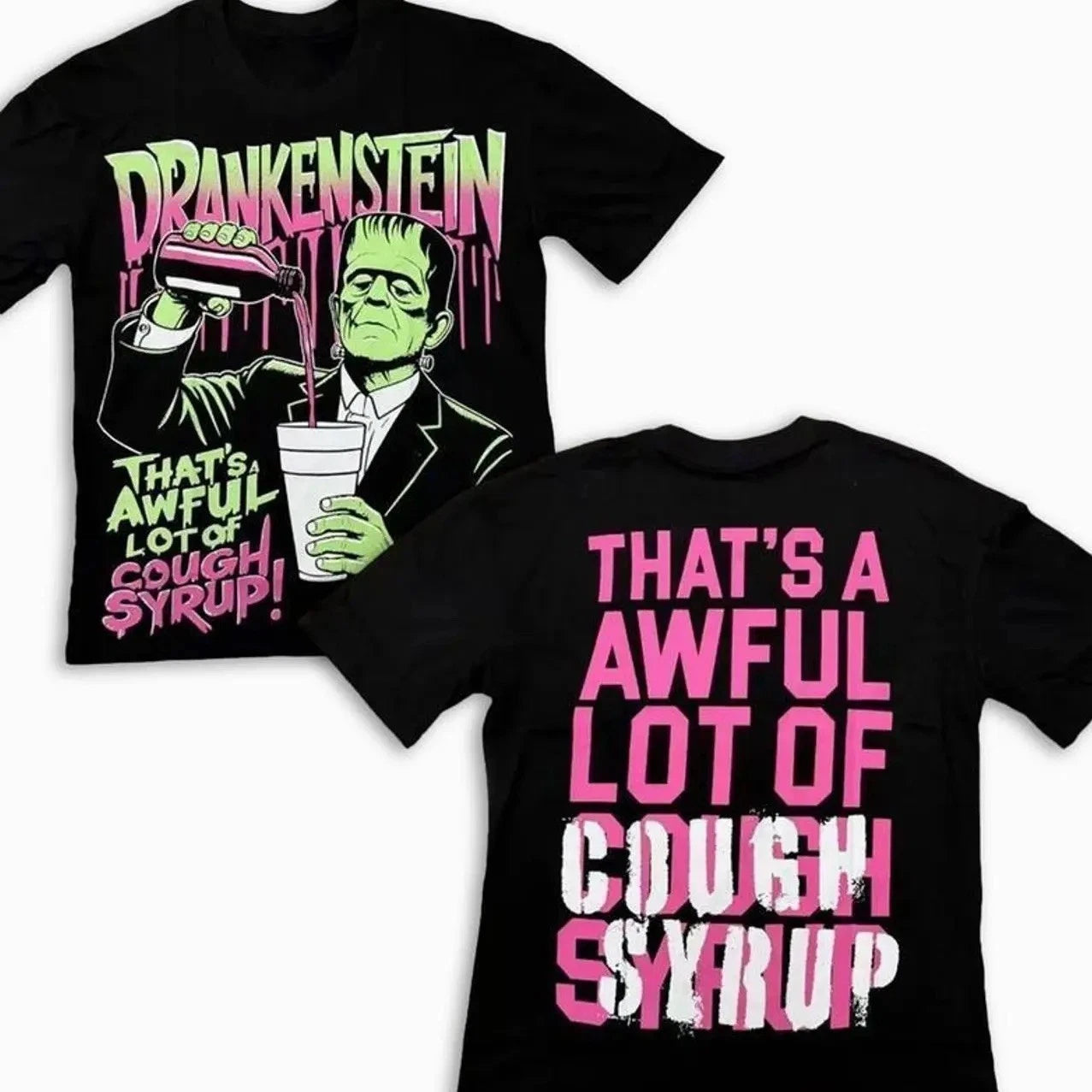Awful lot of cough syrup Shirt Black Frankenstein  Men's Size XL