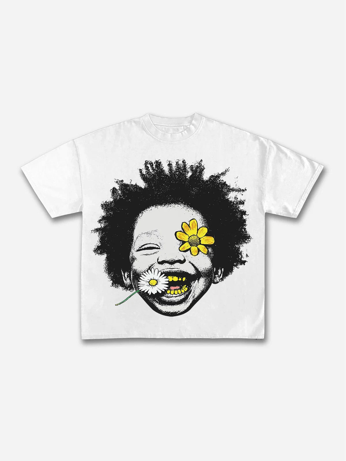 Bold Face Smile Daisy Kid Mens Y2K Graphic T Shirt Streetwear Cotton Tee S-3XL