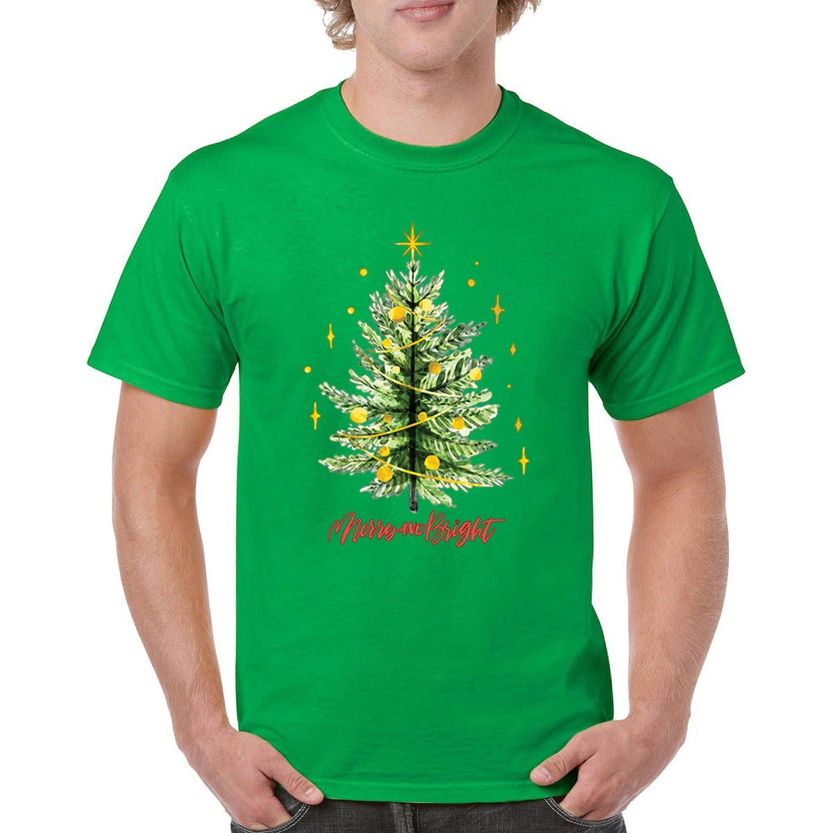 Merry And Bright T-shirt Christmas Tree Holiday Spirit Jolly Cozy Men's Tee