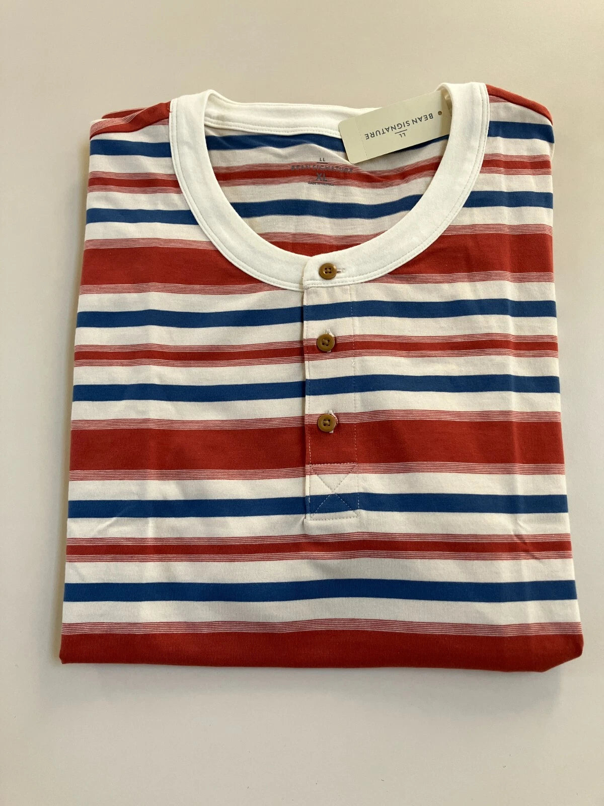 L L Bean Shirt Men's Short Sleeve Size XL Signature Striped Cotton NEW