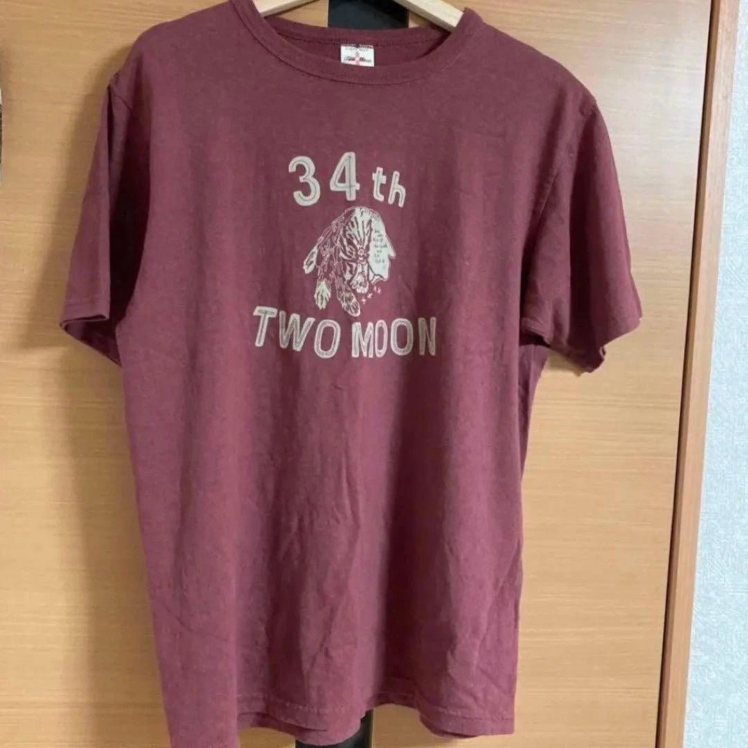 Two Moon 34th T-Shirt Wine Red Size L Cotton