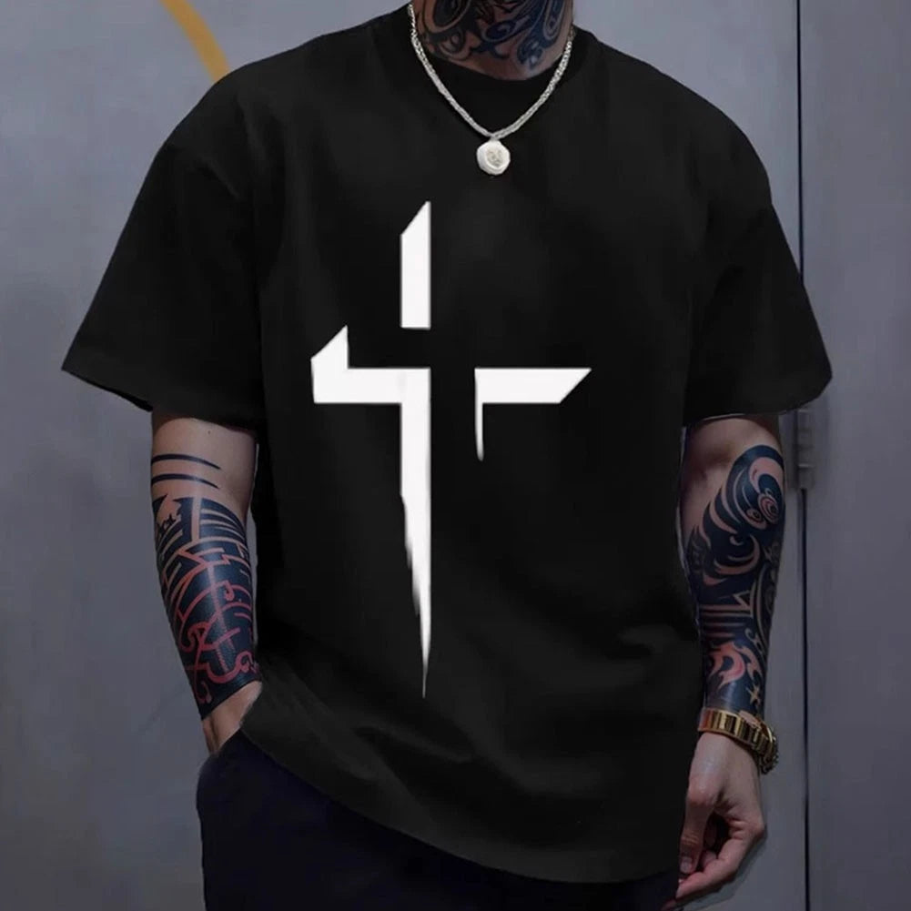 Men summer printed T shirt casual street style round neck short sleeves