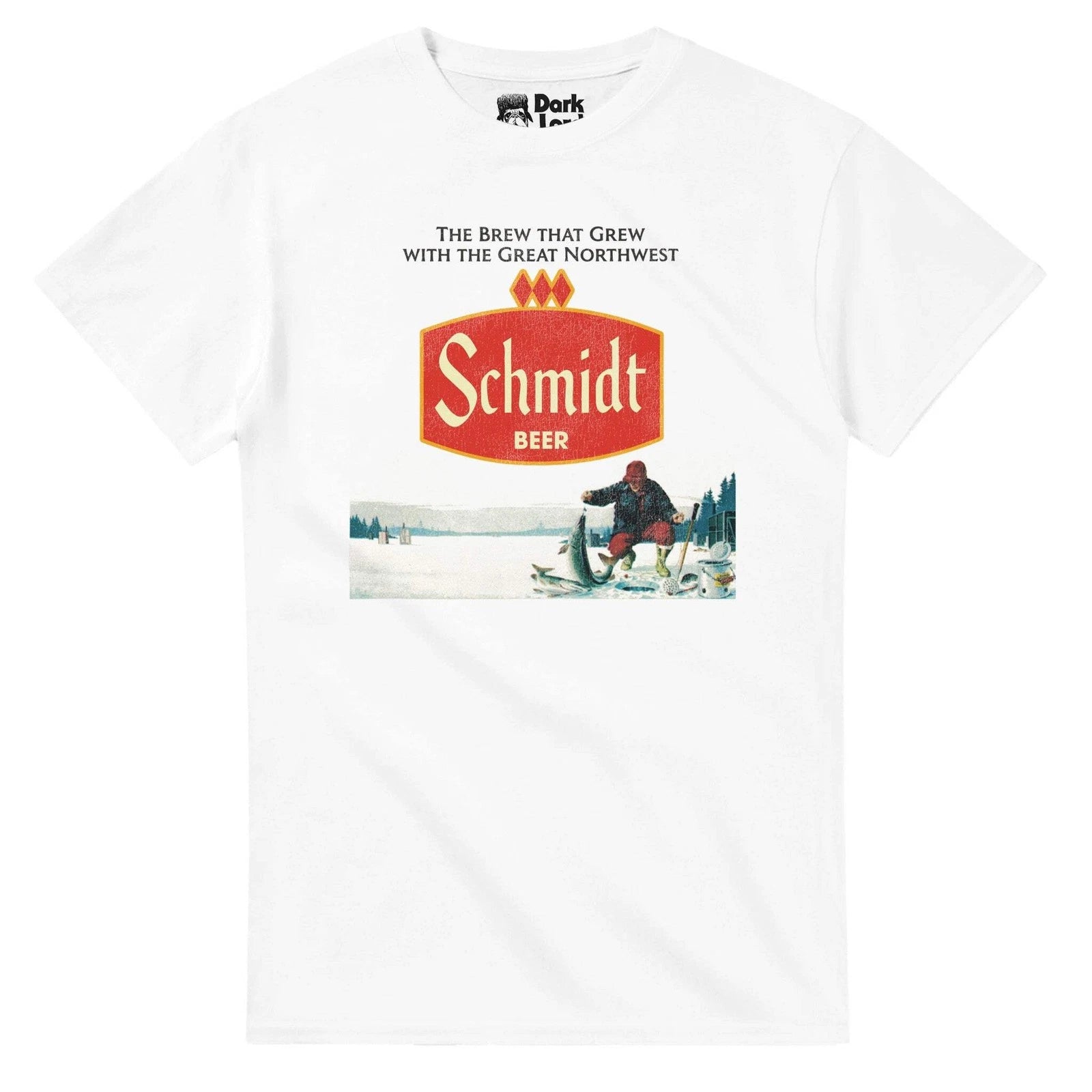 Schmidt Beer Retro Defunct Ice Fishing Nature Scene T-Shirt