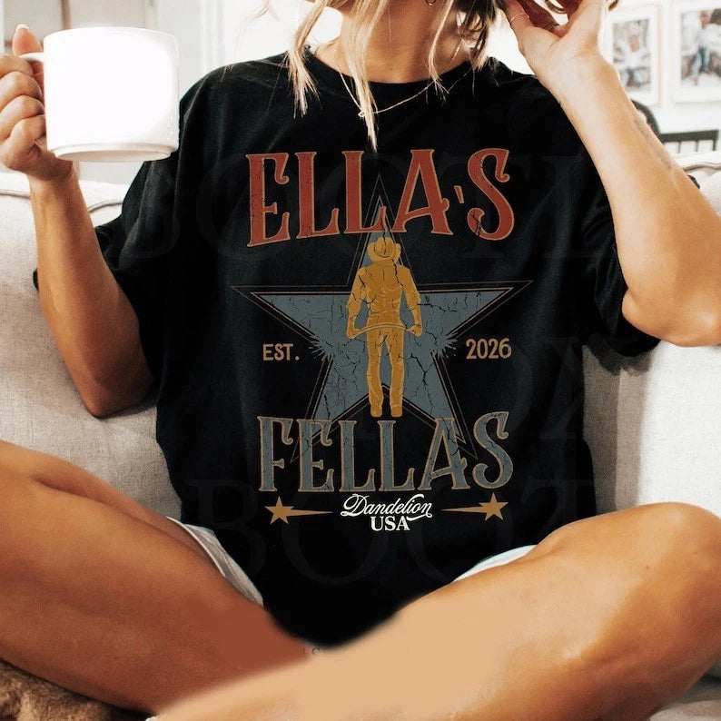 Vintage Ellas Fellas 90s Graphic T-Shirt, Retro Country Western Cowboy Star Tee