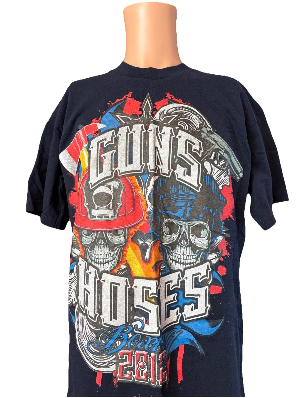 2012 Guns N Hoses Boxing Navy Blue Skulls Shirt Firefighters Police Size Large