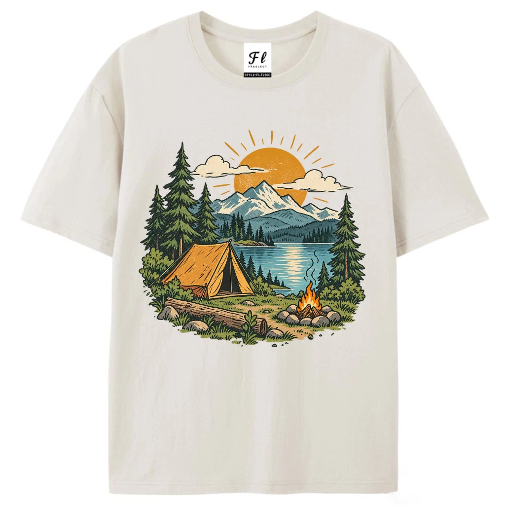 Cute Outdoor Camper Tee Tent Campfire Lake Graphic Shirt Sweet Retro 90s Boho